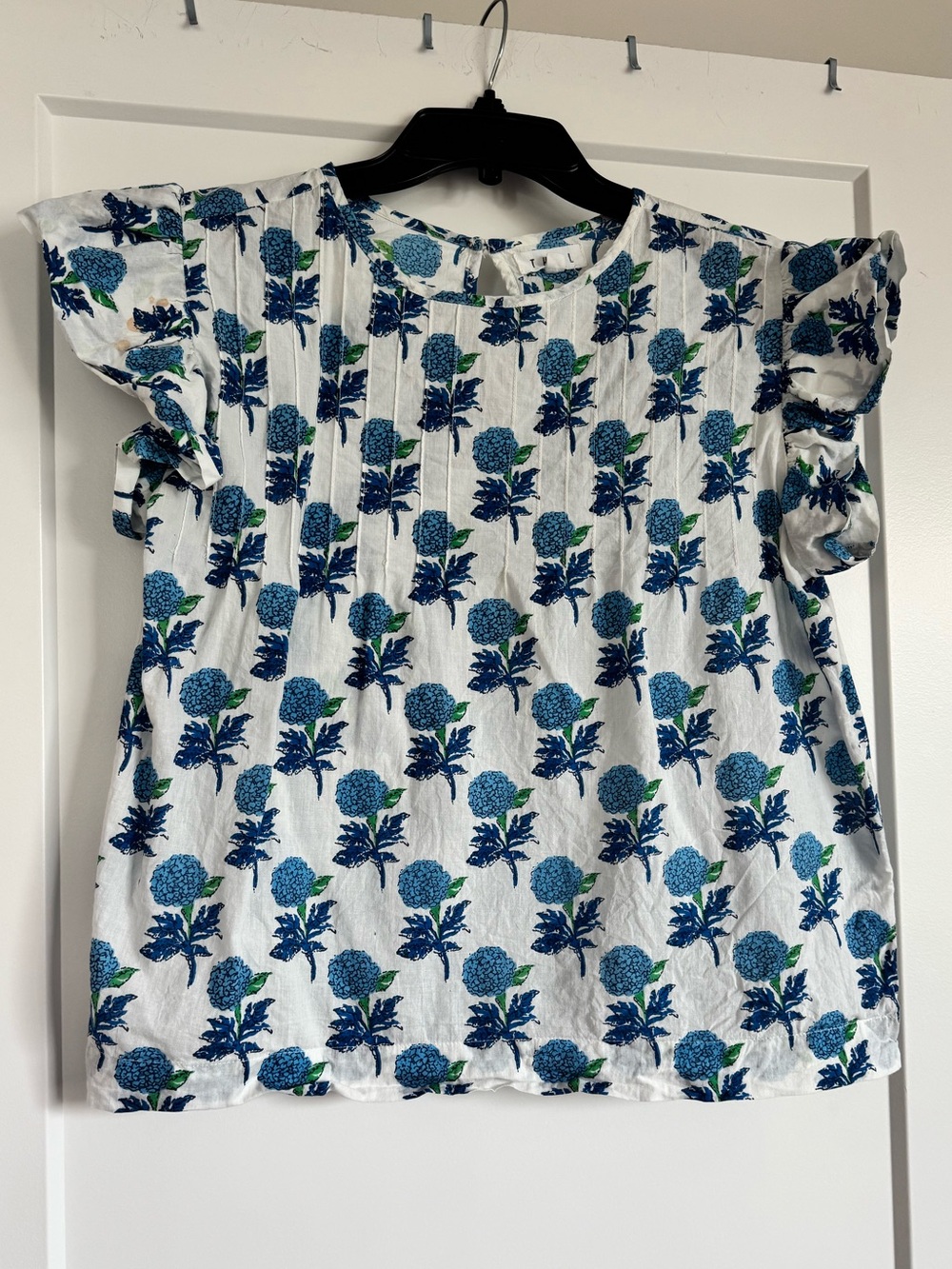 THML White Top with Blue and Green Floral Print